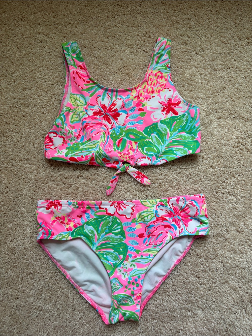Girls Lilly Pulitzer Tie-Front Swim Set in Pink and Green